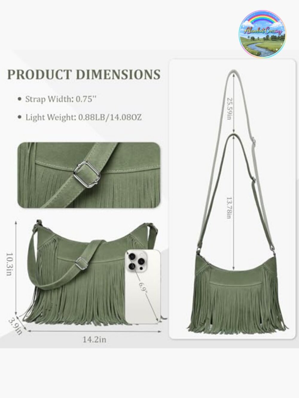 Vintage Suede Fringe Hobo Bag Crossbody Tassel Shoulder Purse - Picture 4 of 7